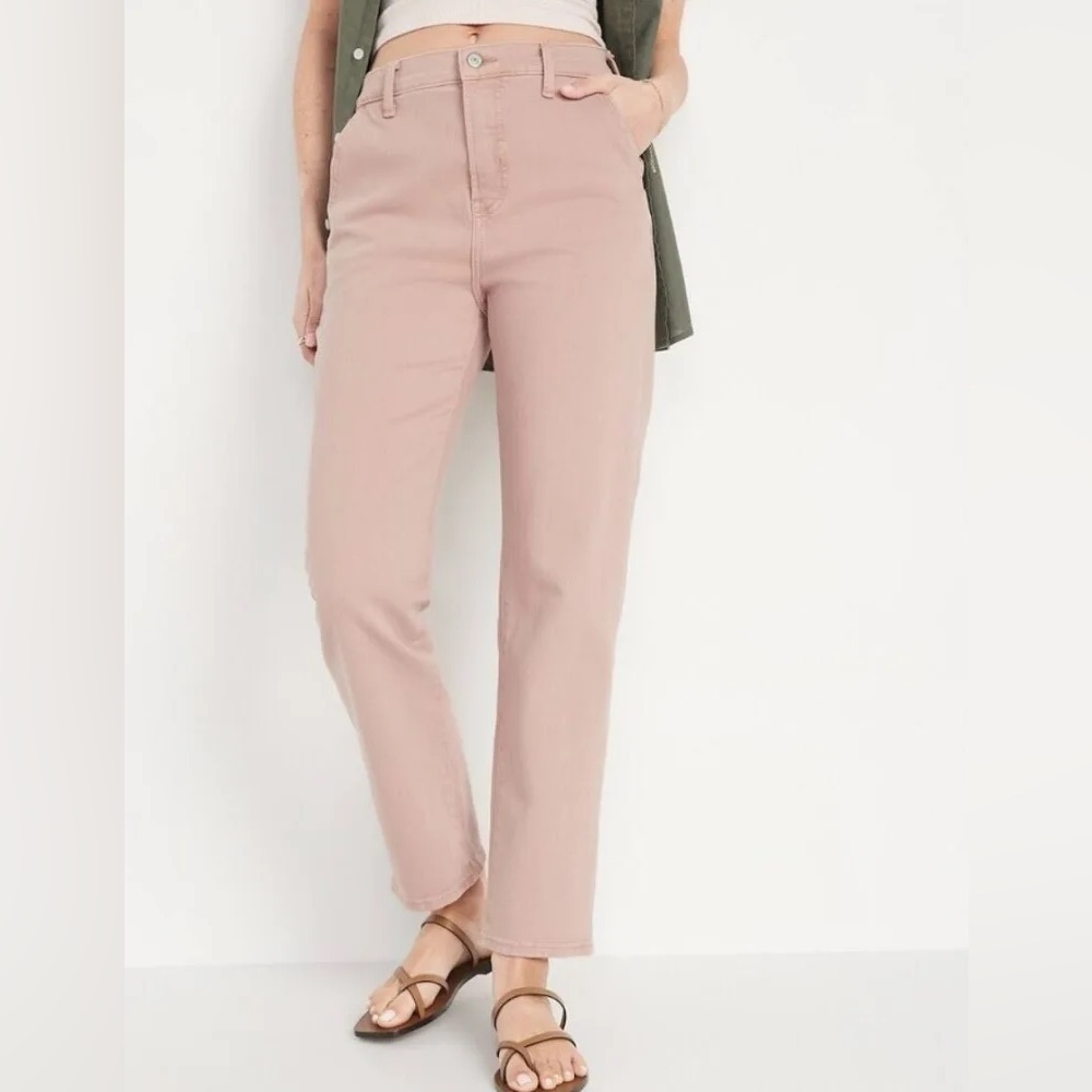 Old Navy Sky-Hi Straight Jeans Pink Pastelino Extra High Rise | Size 00